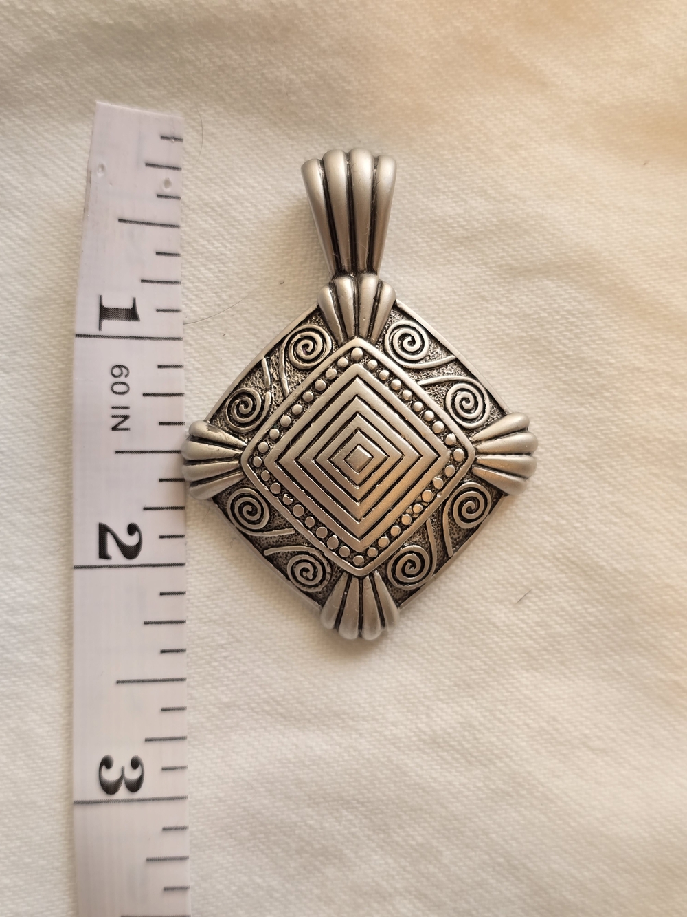 Vintage Southwestern Geometric Scroll Concentric Diamond Slide Pendant